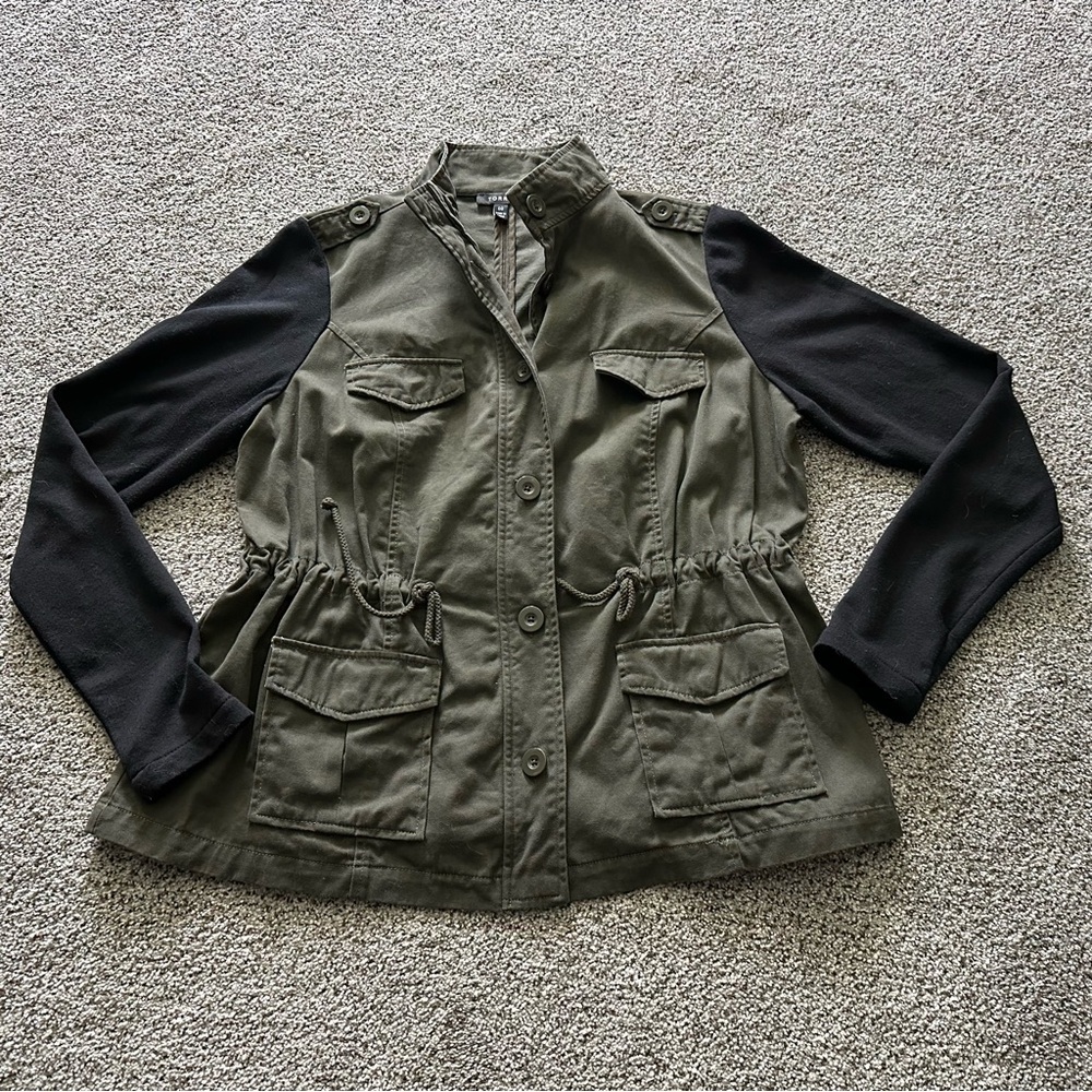 TORRID 00 0X XL Olive Green Twill Anorak Black Sleeves R $89 - Picture 4 of 11